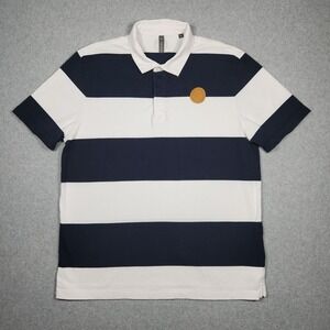 Union Bordeaux Begles Rugby Shirt Large Blue Striped Short Sleeve Patch